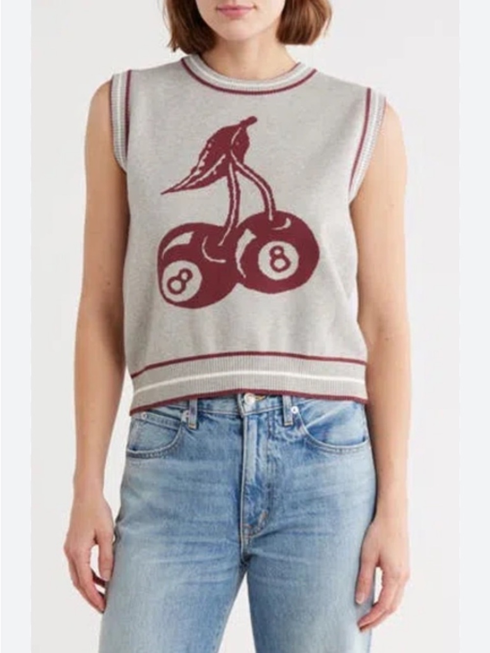 Women’s Vigoss Cherry Sweater Vest Gray Sleeveless Knit Top Size Medium NWT